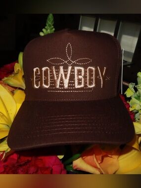 Cowboy Embroidered Trucker Cap - Brown